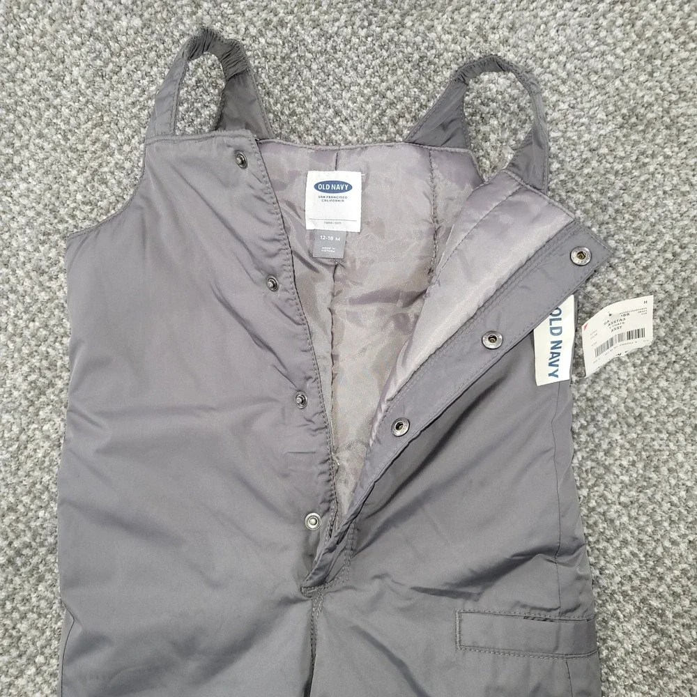 Old Navy Infant Snow Bibs 12-18M Gray Insulated Winter Overalls Blank Slate